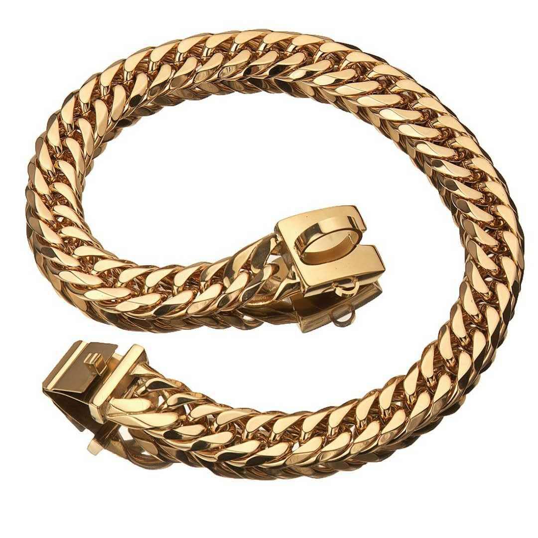 Gold Stainless Steel French Pitbully Dog Collar Leash - Stylish And Durable Pet Chain